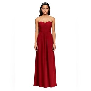Davids Bridal Long Strapless Chiffon Dress w/Pleated Bodice Apple Red size 8 NWT